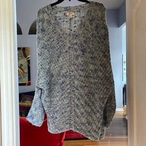 Pastel Pullover V neck sweater with dolman sleeves. Shades of blue